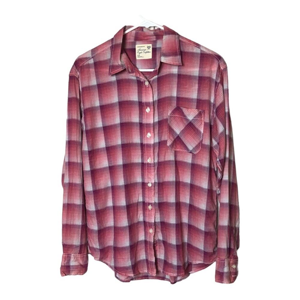 American Eagle Women’s Boyfriend Fit Flannel Long Sleeve Button Front Blouse